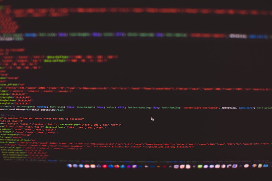 A close-up of a computer screen displaying a code editor with multicolored lines of HTML and CSS code on a dark background, highlighting the intricate details of web development related to online gard